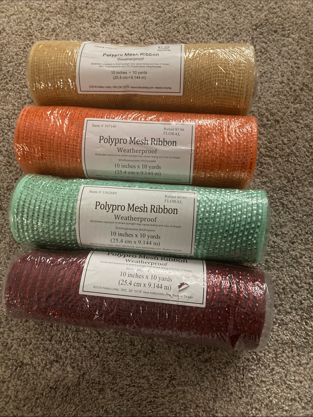 Polypro Mesh Ribbon Weatherproof - Yellow, Orange, Mint, Burgundy